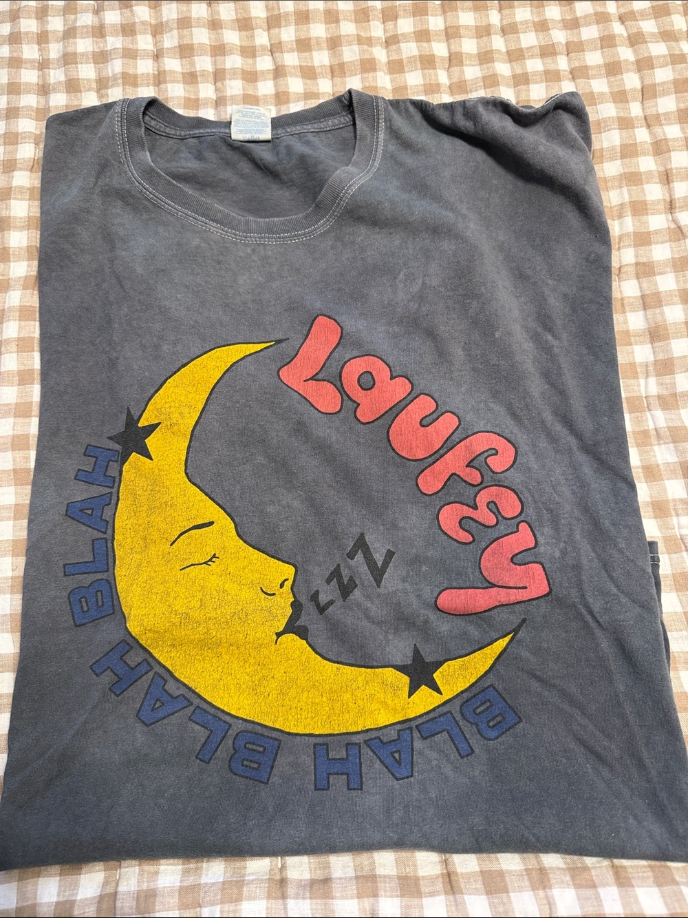 Laufey Moon Graphic Tee in Charcoal with Yellow & Red Print